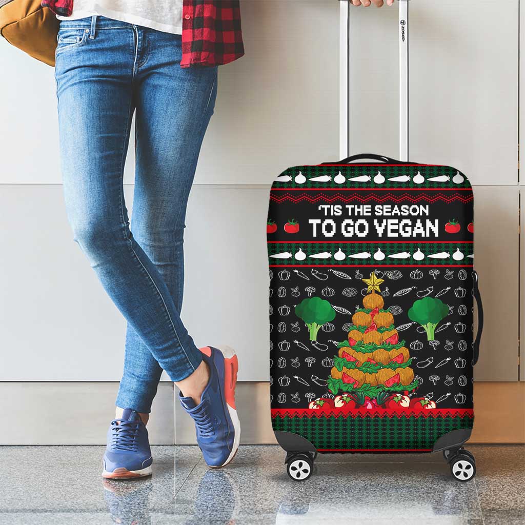 Vegan Christmas Luggage Cover with Tis the Season to Go Vegan Quote and Vegetable Tree - Wonder Print Shop