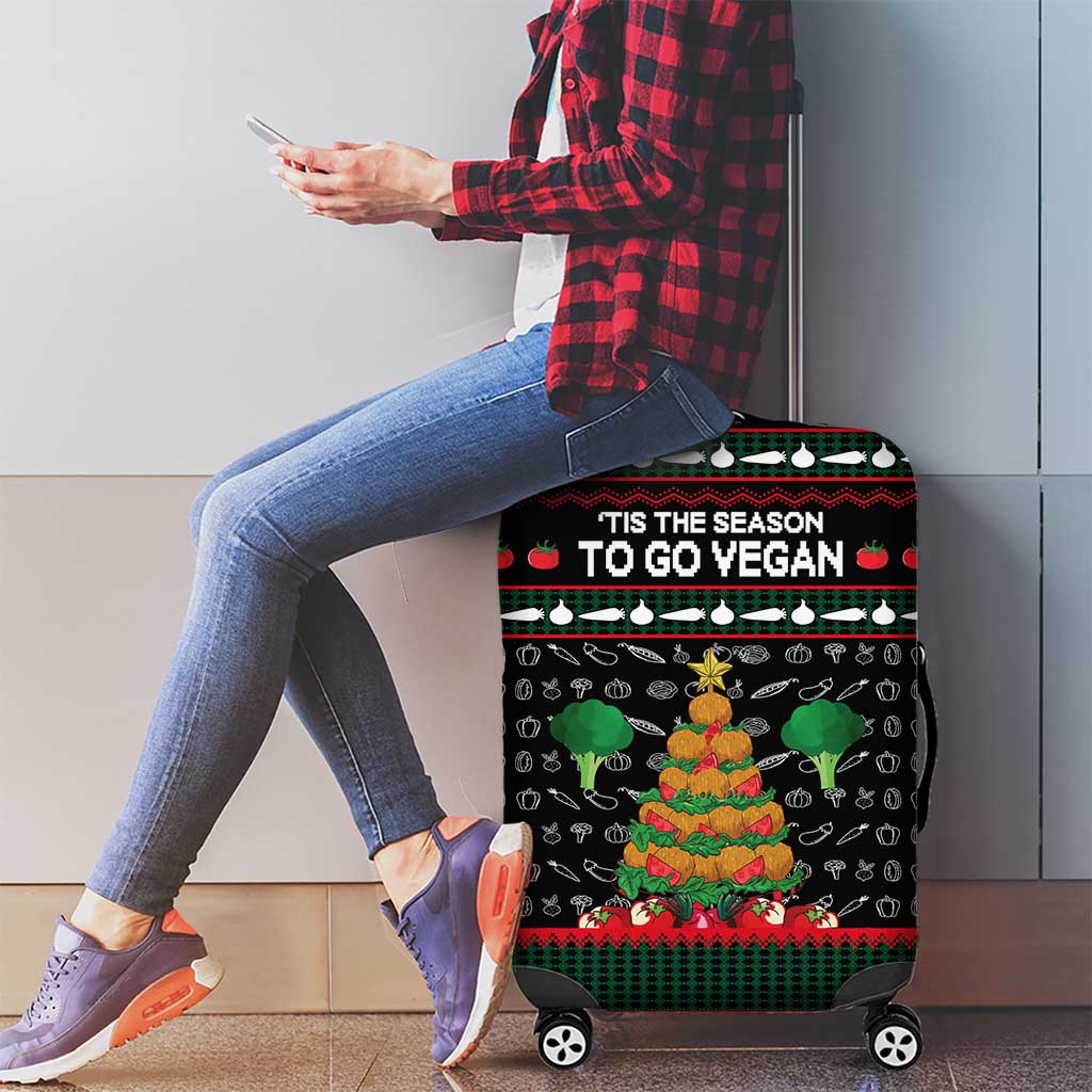 Vegan Christmas Luggage Cover with Tis the Season to Go Vegan Quote and Vegetable Tree - Wonder Print Shop