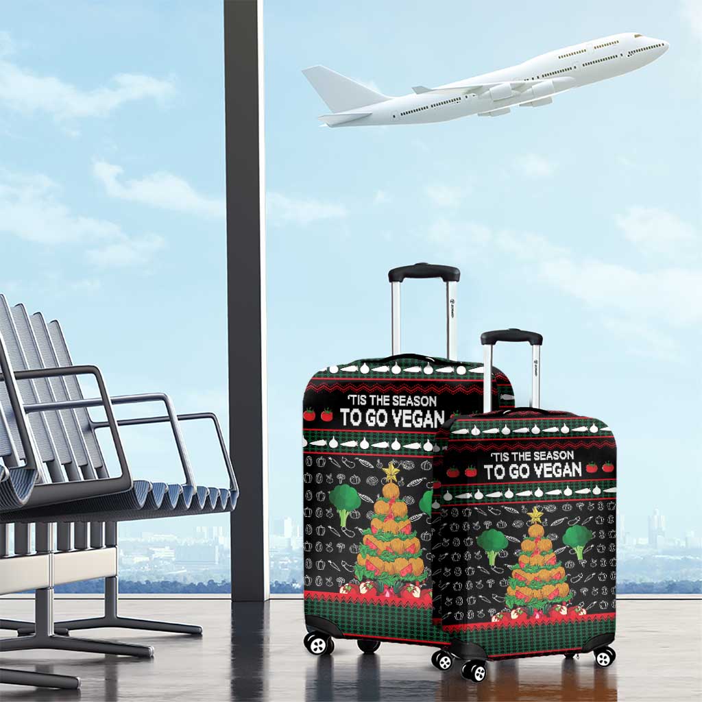 Vegan Christmas Luggage Cover with Tis the Season to Go Vegan Quote and Vegetable Tree - Wonder Print Shop