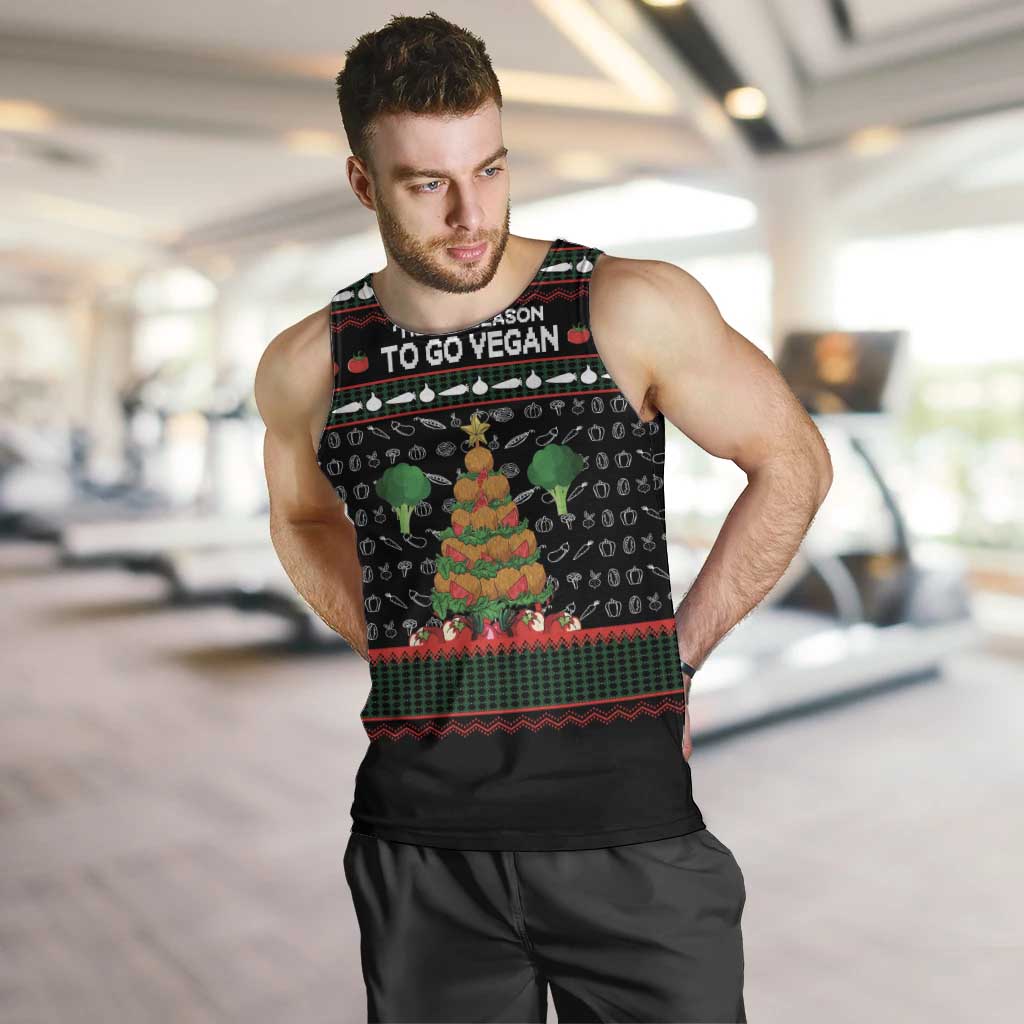 Vegan Christmas Men Tank Top with Tis the Season to Go Vegan Quote and Vegetable Tree - Wonder Print Shop