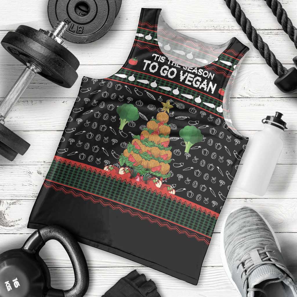 Vegan Christmas Men Tank Top with Tis the Season to Go Vegan Quote and Vegetable Tree - Wonder Print Shop
