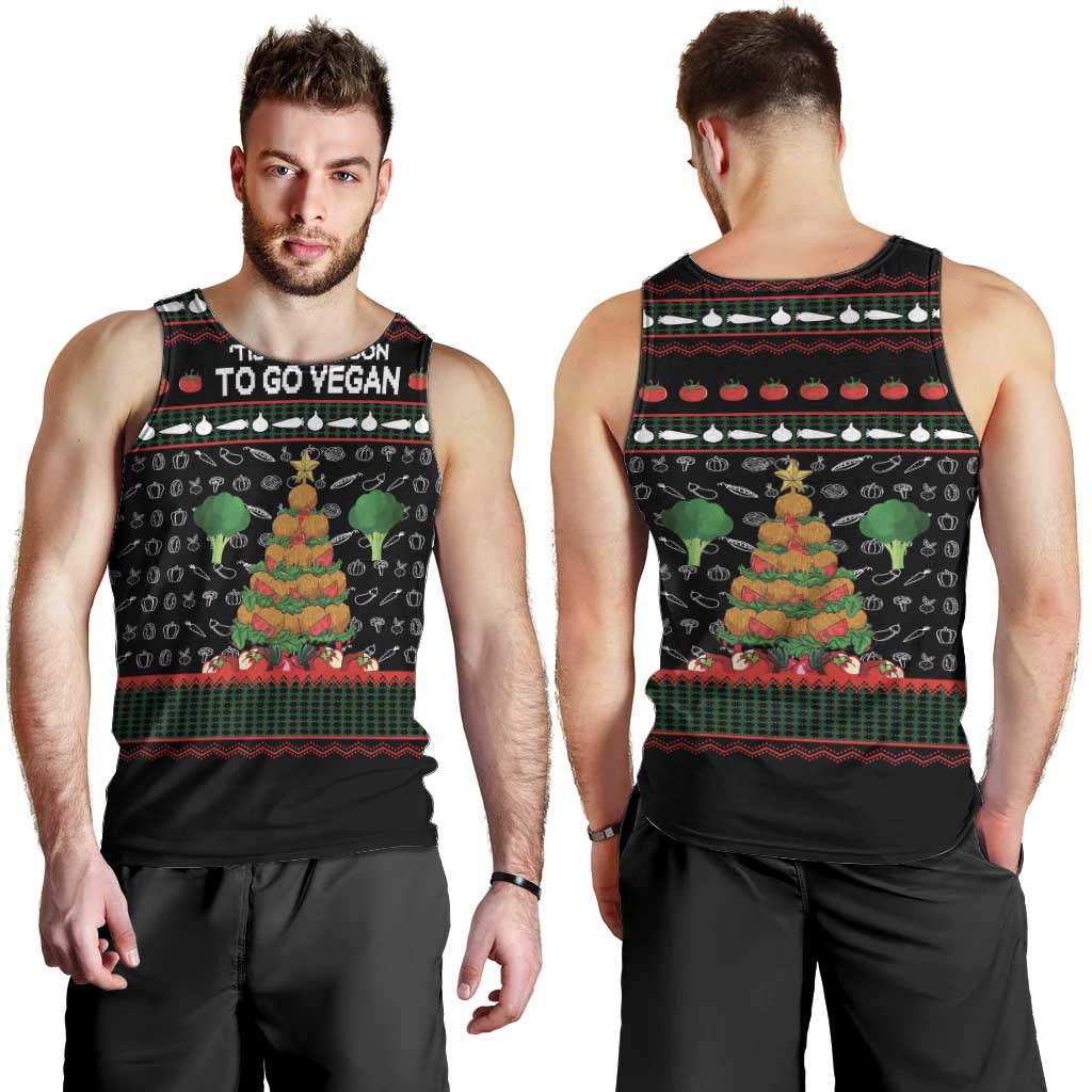 Vegan Christmas Men Tank Top with Tis the Season to Go Vegan Quote and Vegetable Tree - Wonder Print Shop