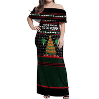 Vegan Christmas Off Shoulder Maxi Dress with Tis the Season to Go Vegan Quote and Vegetable Tree - Wonder Print Shop