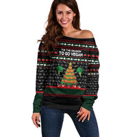 Vegan Christmas Off Shoulder Sweater with Tis the Season to Go Vegan Quote and Vegetable Tree - Wonder Print Shop