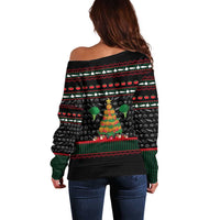 Vegan Christmas Off Shoulder Sweater with Tis the Season to Go Vegan Quote and Vegetable Tree - Wonder Print Shop