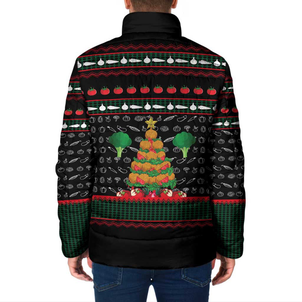 Vegan Christmas Padded Jacket with Tis the Season to Go Vegan Quote and Vegetable Tree - Wonder Print Shop