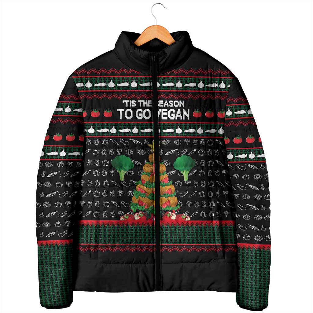 Vegan Christmas Padded Jacket with Tis the Season to Go Vegan Quote and Vegetable Tree - Wonder Print Shop