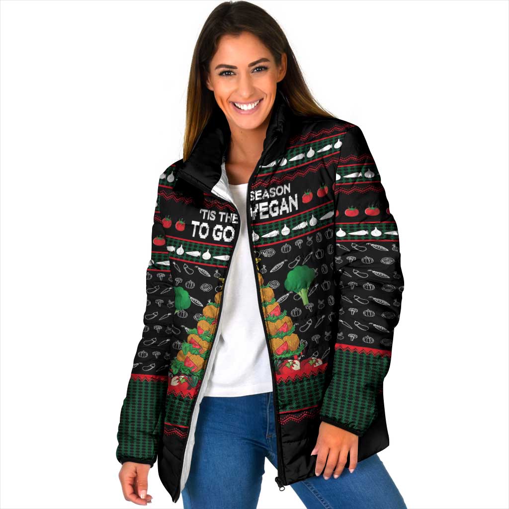 Vegan Christmas Padded Jacket with Tis the Season to Go Vegan Quote and Vegetable Tree - Wonder Print Shop