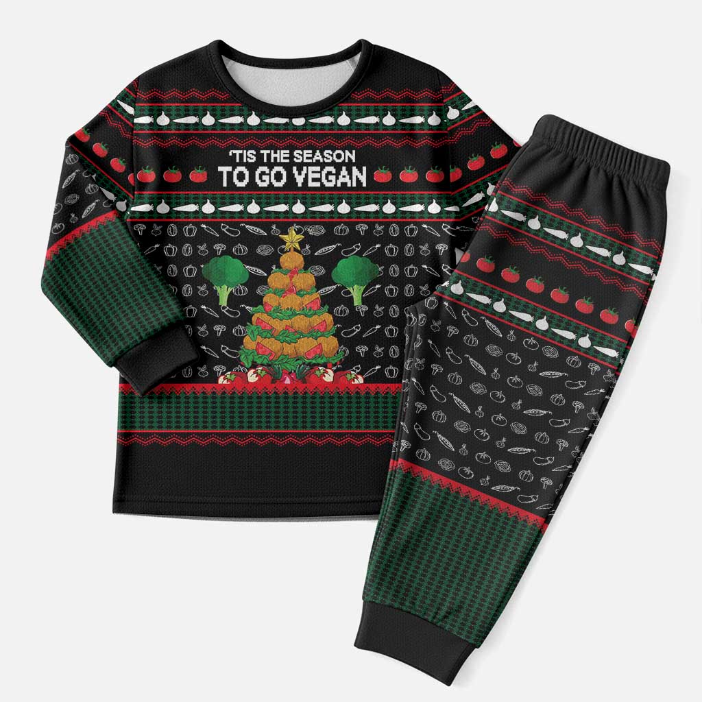 Vegan Christmas Pajama Set with Tis the Season to Go Vegan Quote and Vegetable Tree - Wonder Print Shop