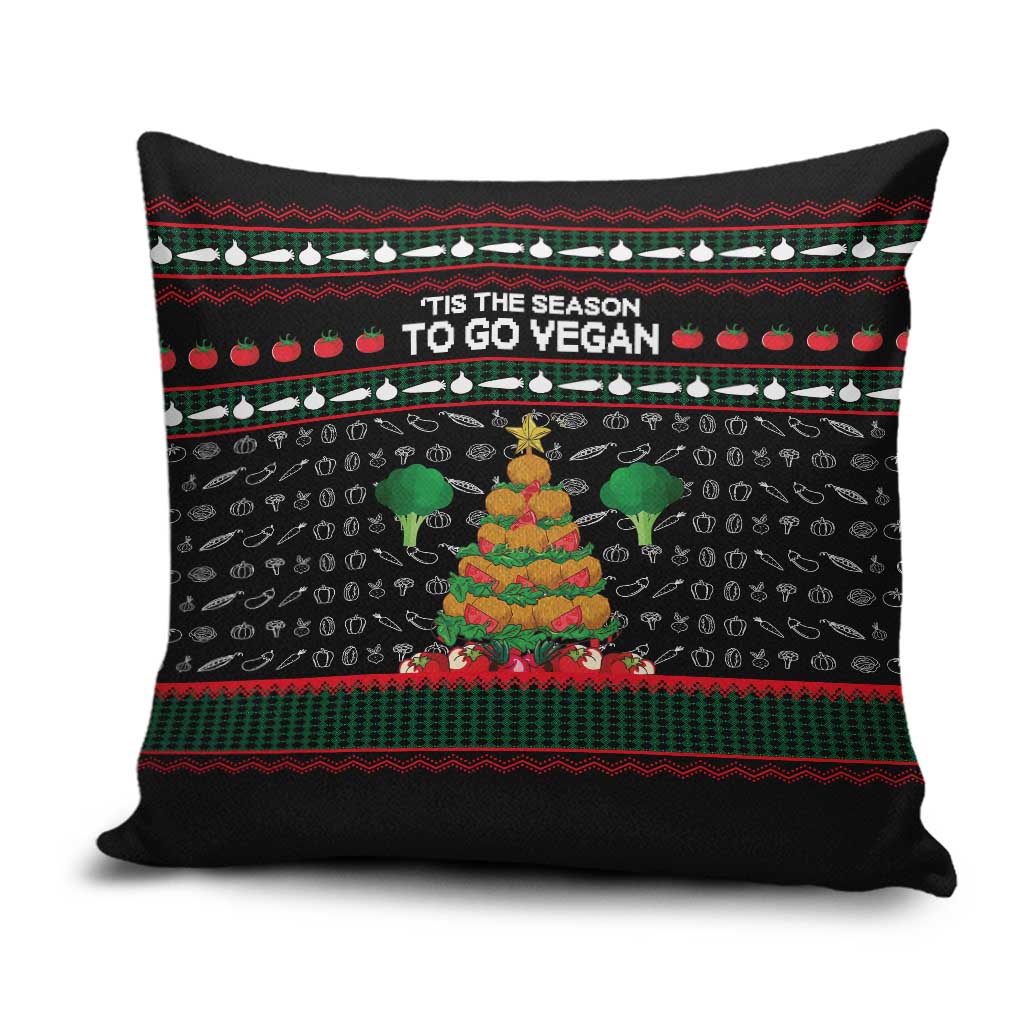 Vegan Christmas Pillow Cover with Tis the Season to Go Vegan Quote and Vegetable Tree - Wonder Print Shop