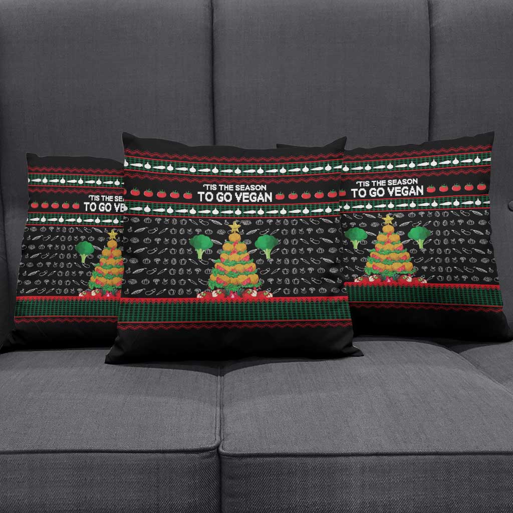 Vegan Christmas Pillow Cover with Tis the Season to Go Vegan Quote and Vegetable Tree - Wonder Print Shop