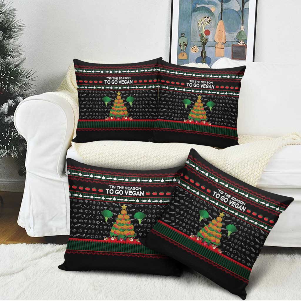 Vegan Christmas Pillow Cover with Tis the Season to Go Vegan Quote and Vegetable Tree - Wonder Print Shop