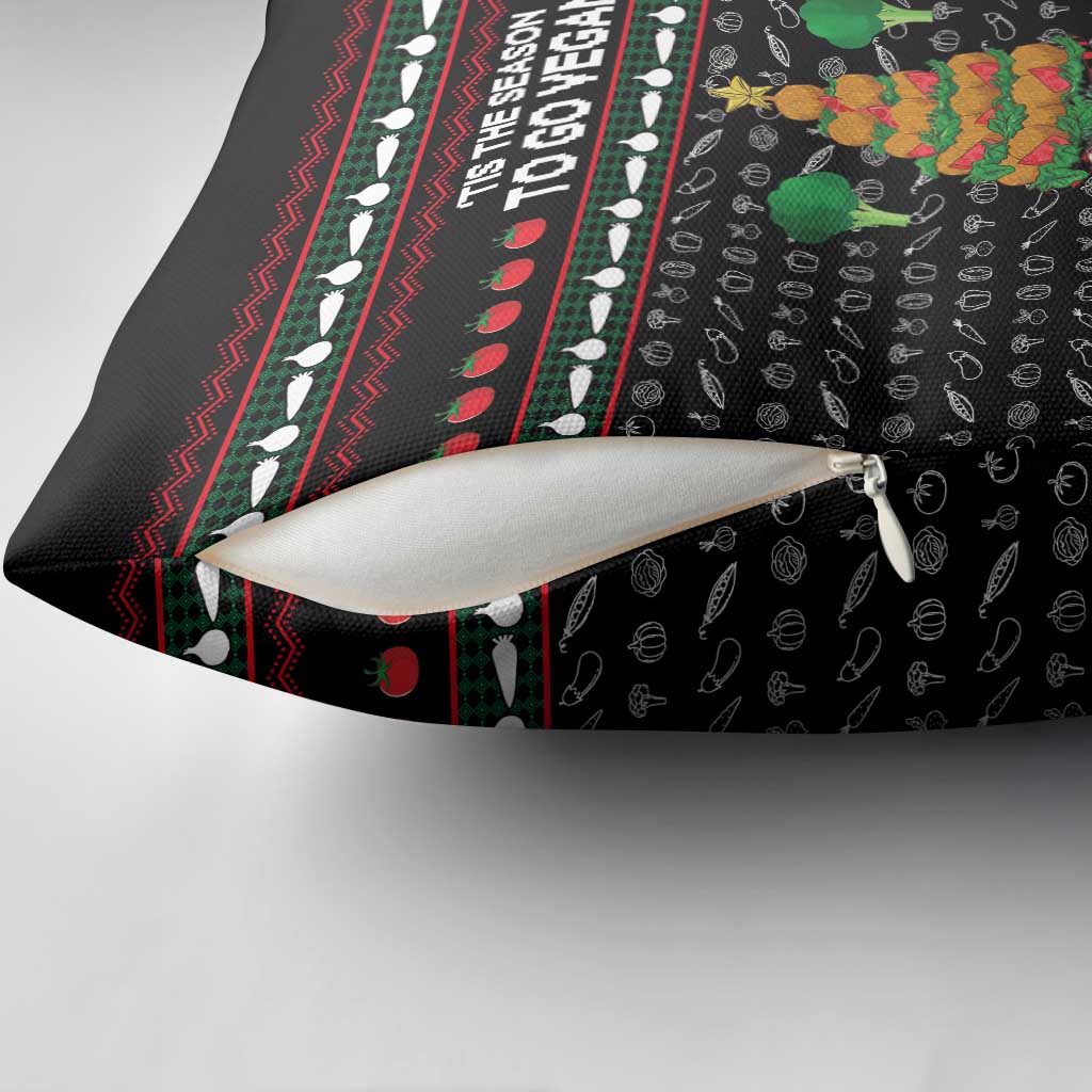 Vegan Christmas Pillow Cover with Tis the Season to Go Vegan Quote and Vegetable Tree - Wonder Print Shop