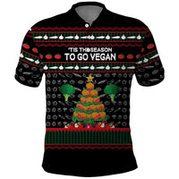 Vegan Christmas Polo Shirt with Tis the Season to Go Vegan Quote and Vegetable Tree - Wonder Print Shop