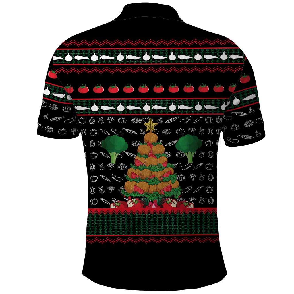 Vegan Christmas Polo Shirt with Tis the Season to Go Vegan Quote and Vegetable Tree - Wonder Print Shop
