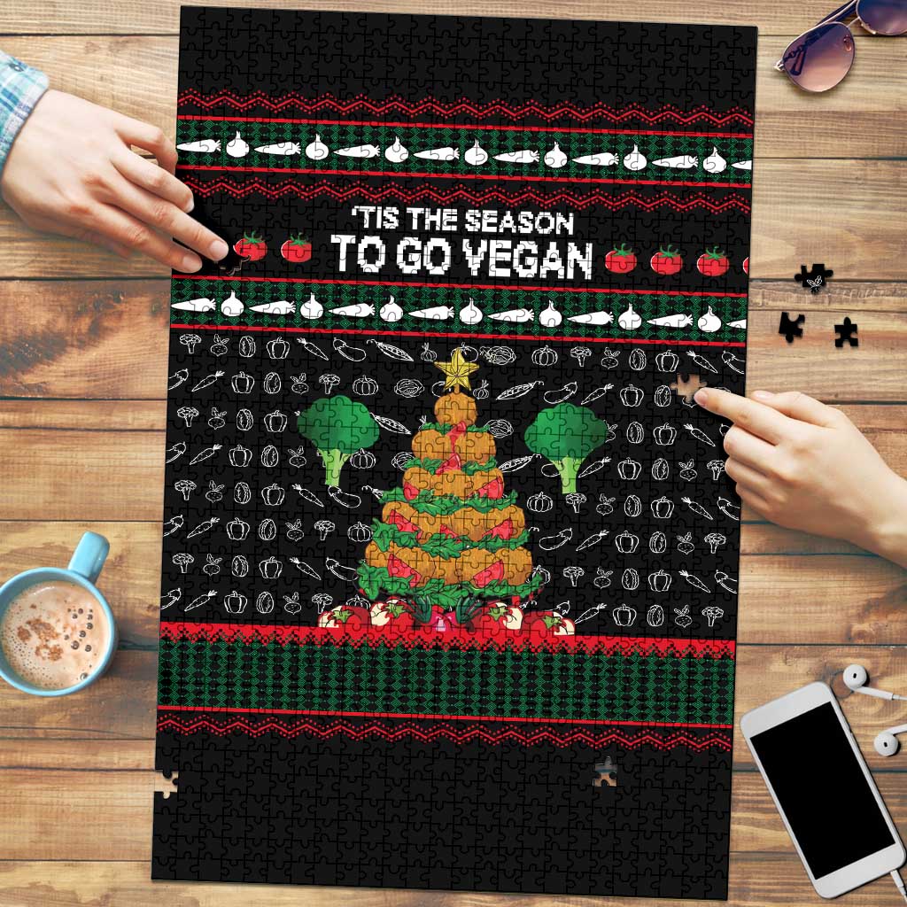 Vegan Christmas Puzzle with Tis the Season to Go Vegan Quote and Vegetable Tree - Wonder Print Shop