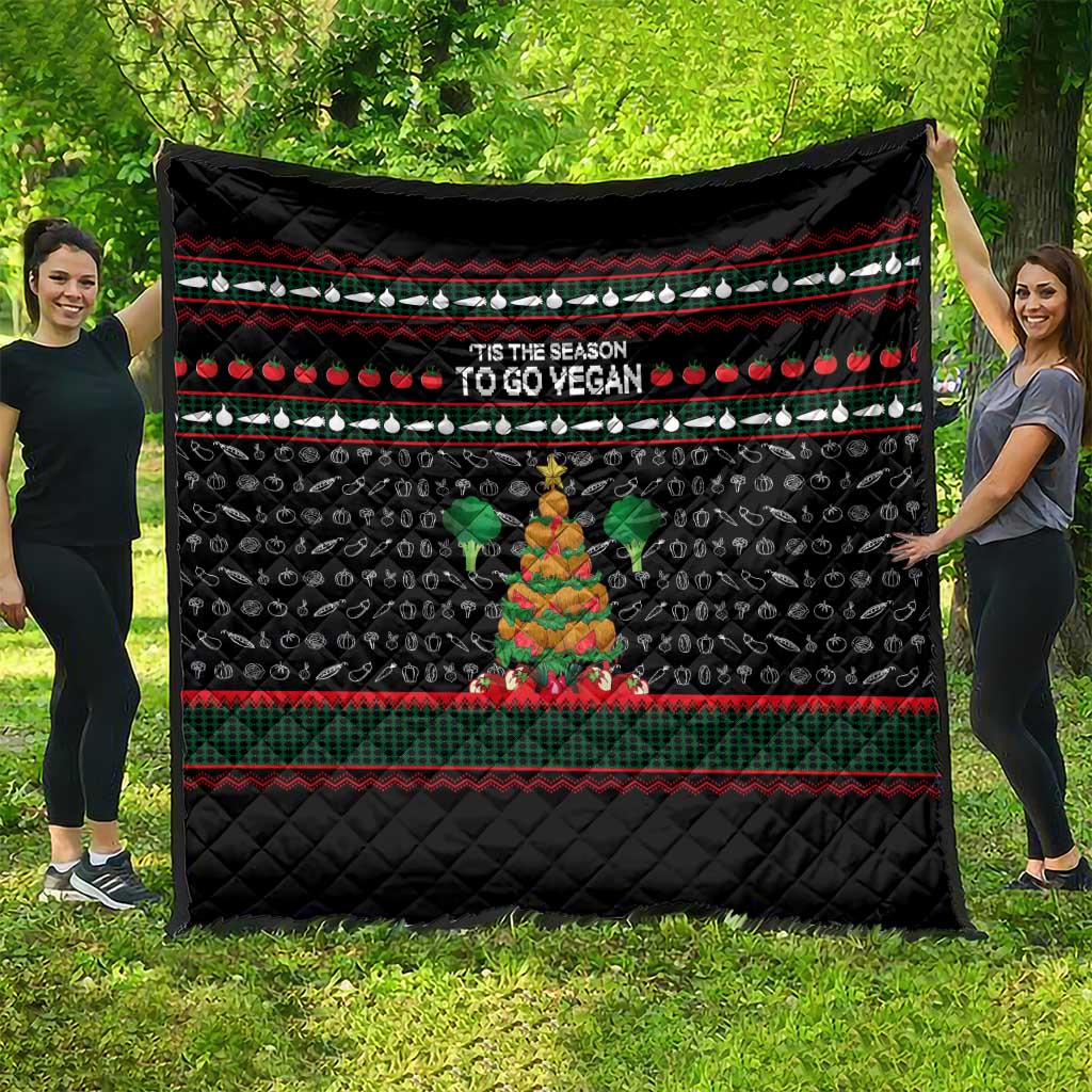 Vegan Christmas Quilt with Tis the Season to Go Vegan Quote and Vegetable Tree - Wonder Print Shop