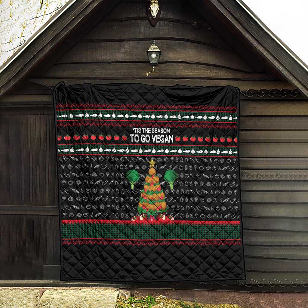 Vegan Christmas Quilt with Tis the Season to Go Vegan Quote and Vegetable Tree - Wonder Print Shop