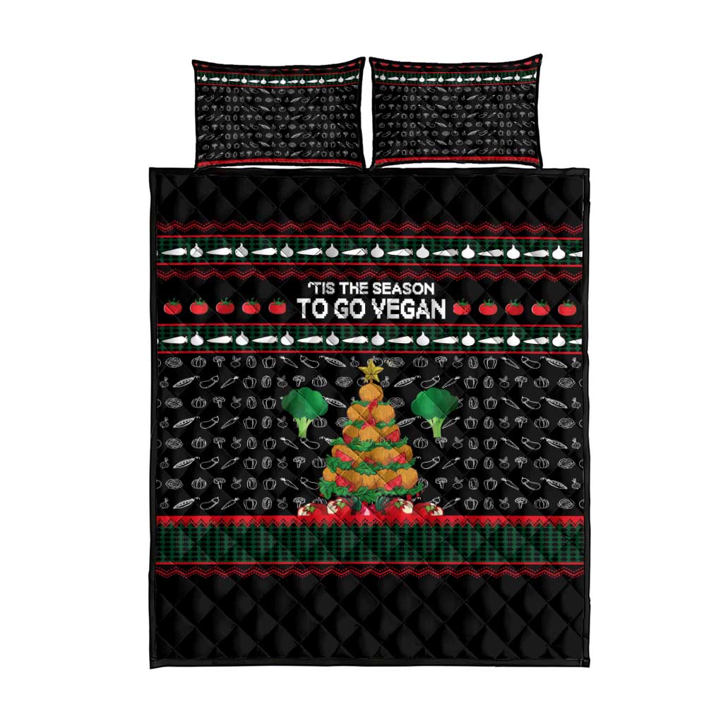 Vegan Christmas Quilt Bed Set with Tis the Season to Go Vegan Quote and Vegetable Tree - Wonder Print Shop