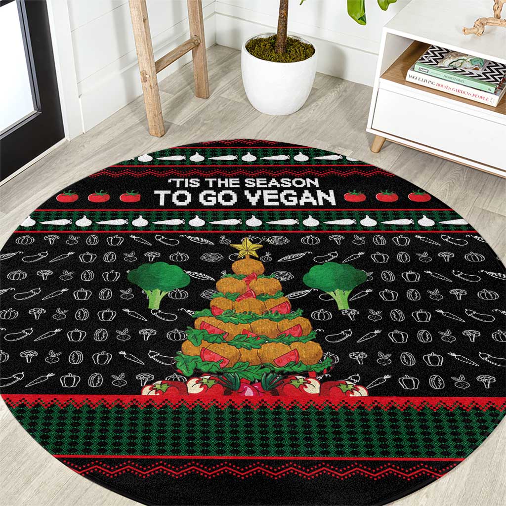 Vegan Christmas Round Carpet with Tis the Season to Go Vegan Quote and Vegetable Tree - Wonder Print Shop