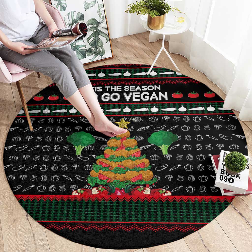 Vegan Christmas Round Carpet with Tis the Season to Go Vegan Quote and Vegetable Tree - Wonder Print Shop
