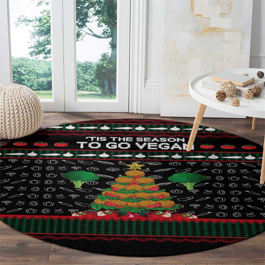 Vegan Christmas Round Carpet with Tis the Season to Go Vegan Quote and Vegetable Tree - Wonder Print Shop