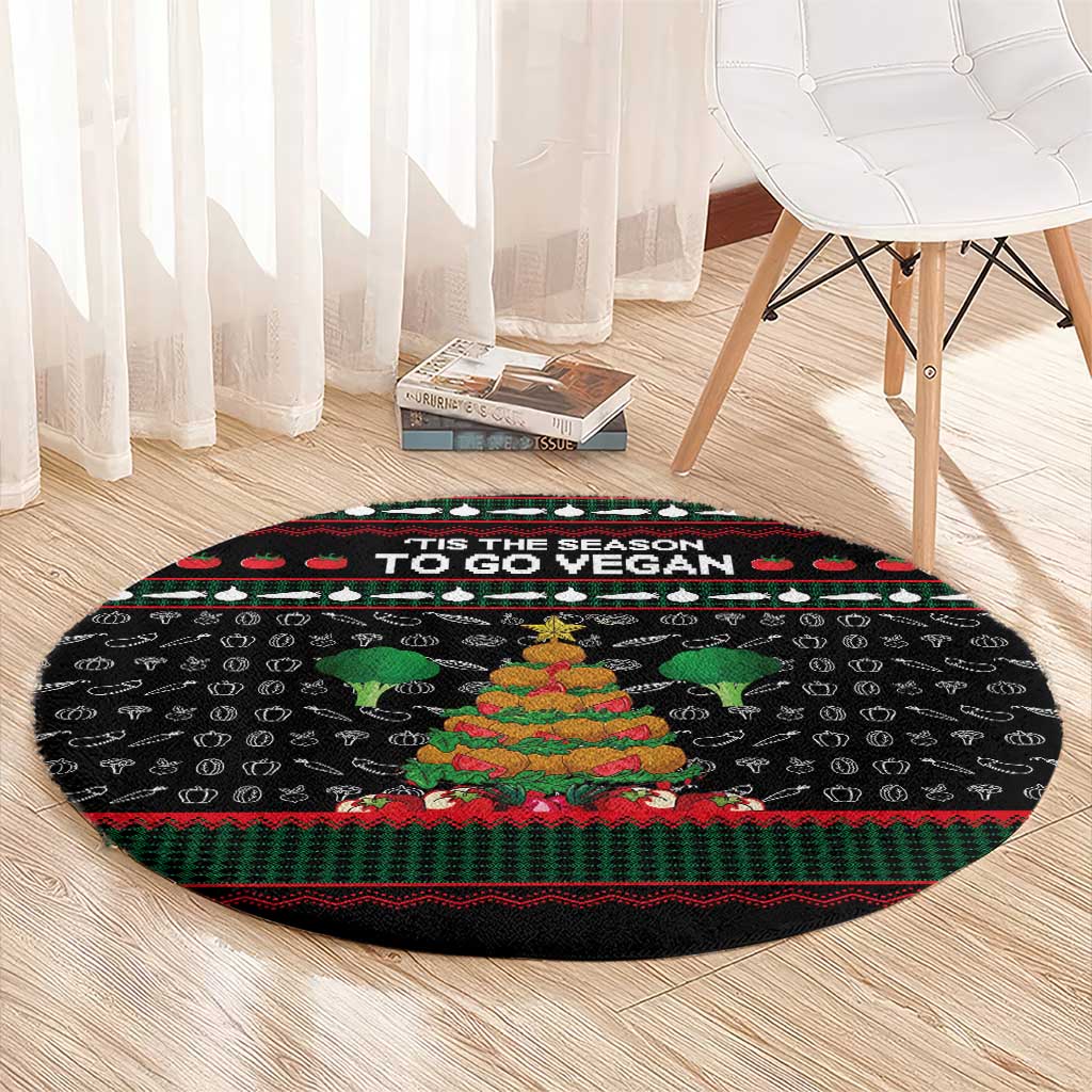 Vegan Christmas Round Carpet with Tis the Season to Go Vegan Quote and Vegetable Tree - Wonder Print Shop