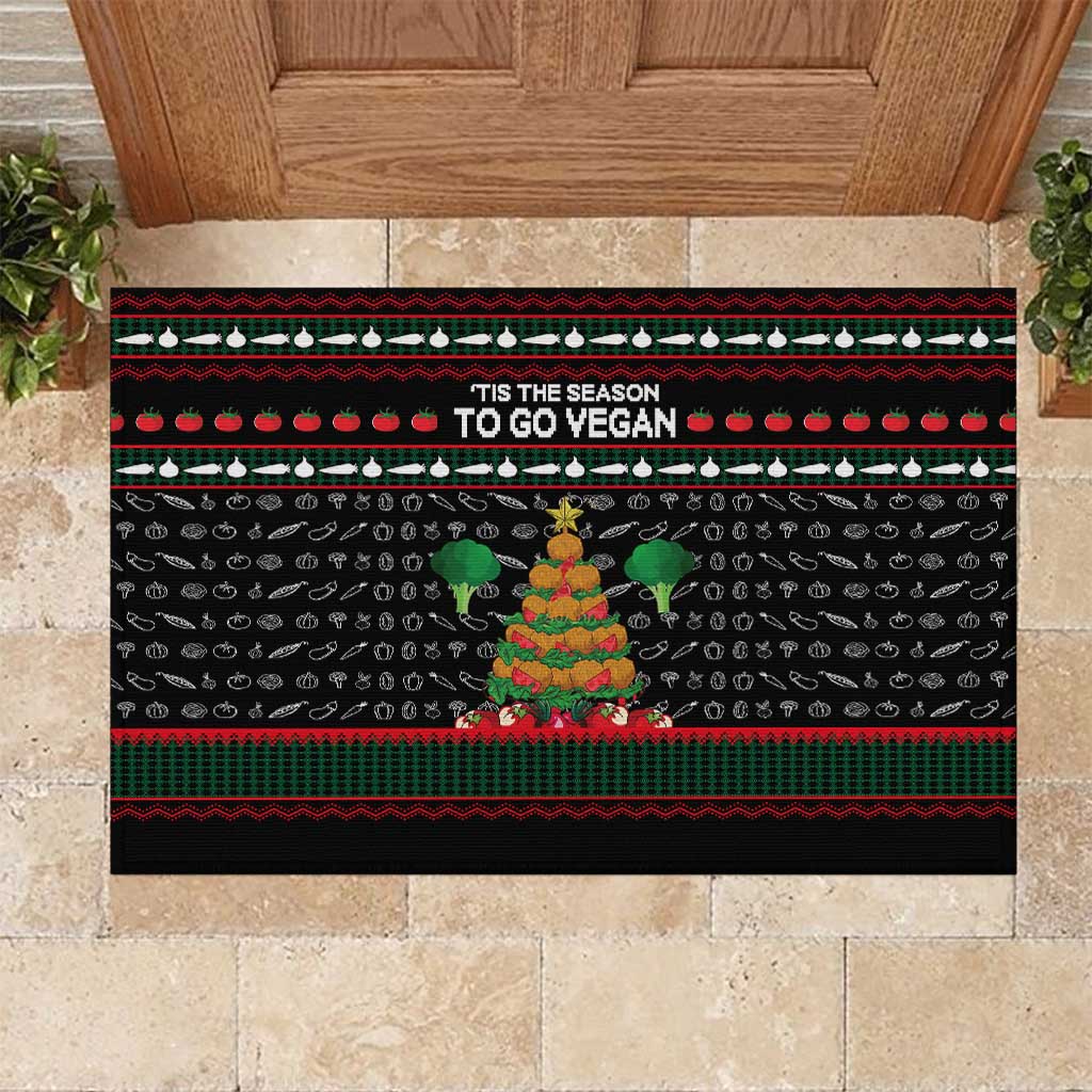 Vegan Christmas Rubber Doormat with Tis the Season to Go Vegan Quote and Vegetable Tree - Wonder Print Shop
