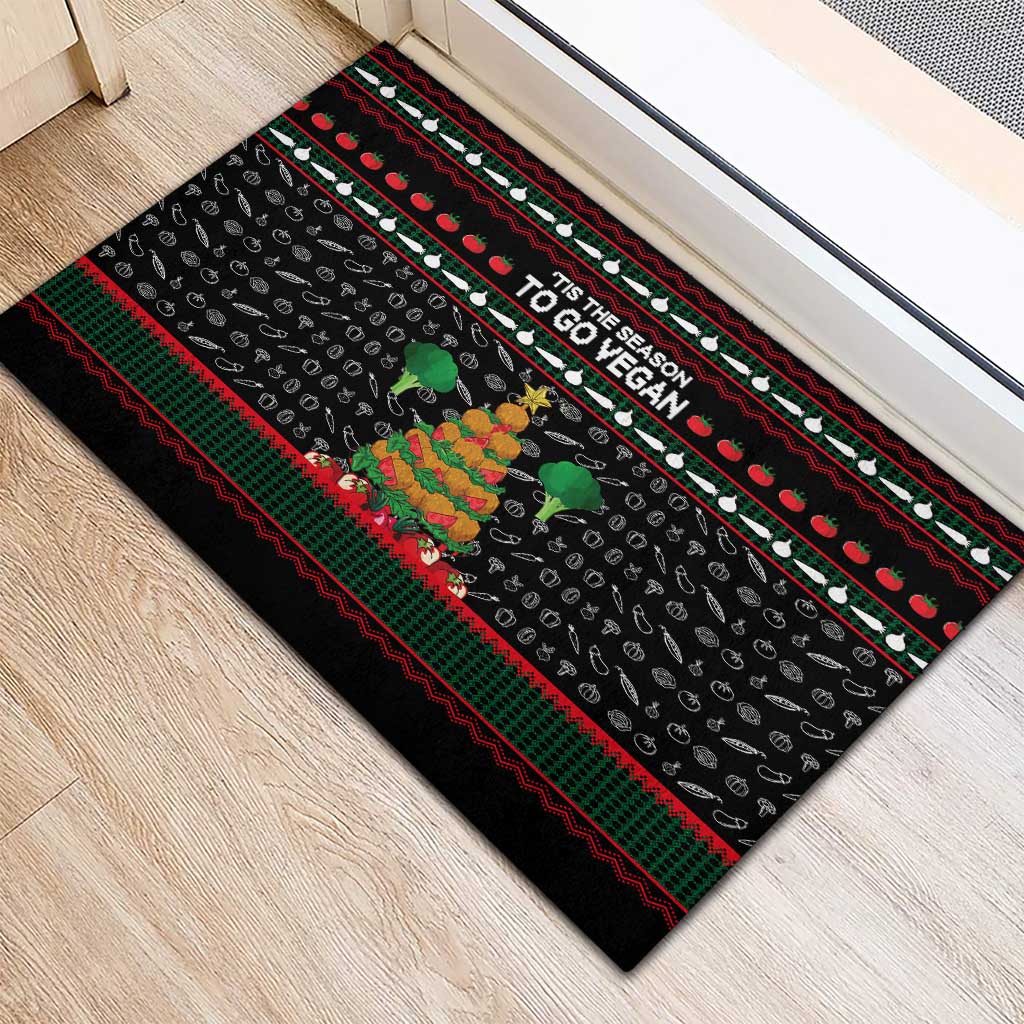Vegan Christmas Rubber Doormat with Tis the Season to Go Vegan Quote and Vegetable Tree - Wonder Print Shop