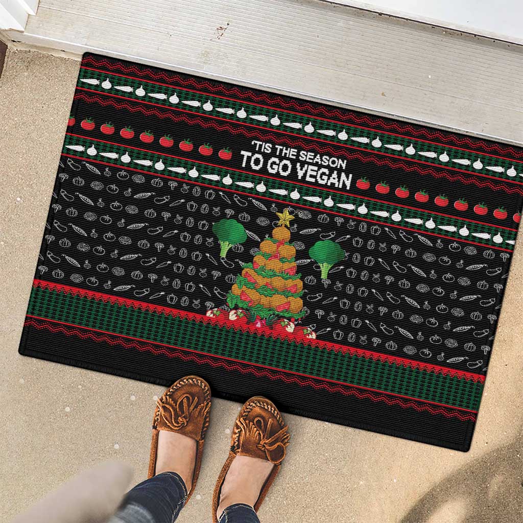 Vegan Christmas Rubber Doormat with Tis the Season to Go Vegan Quote and Vegetable Tree - Wonder Print Shop