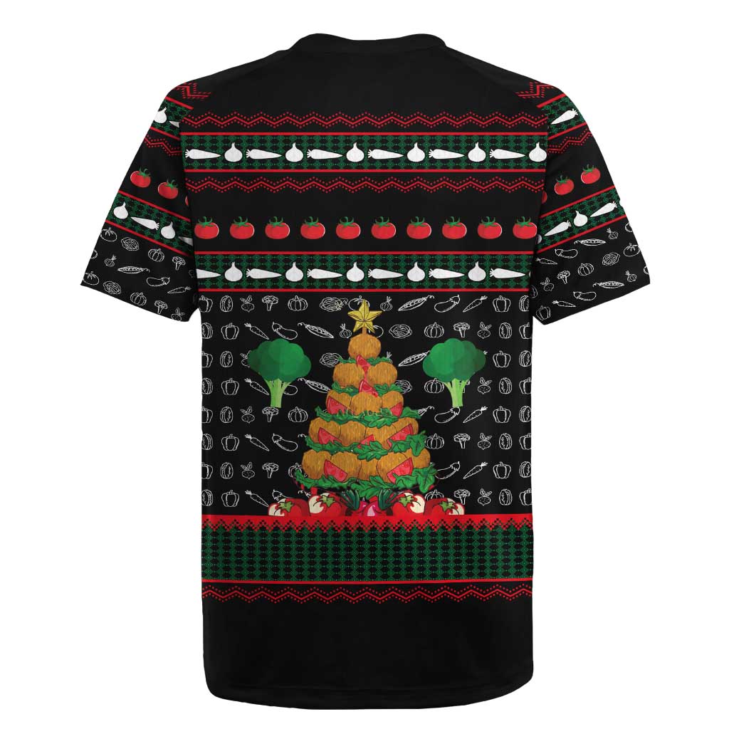 Vegan Christmas Rugby Jersey with Tis the Season to Go Vegan Quote and Vegetable Tree - Wonder Print Shop