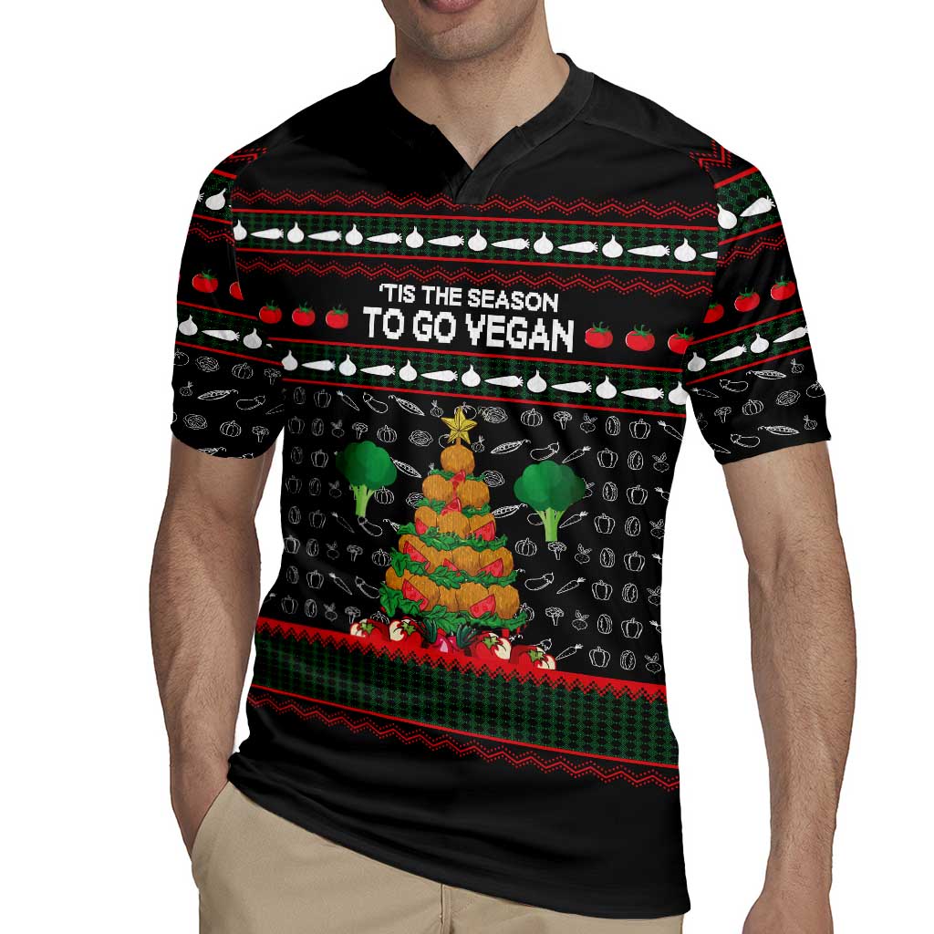 Vegan Christmas Rugby Jersey with Tis the Season to Go Vegan Quote and Vegetable Tree - Wonder Print Shop