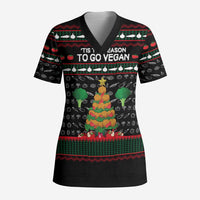 Vegan Christmas Scrub Top with Tis the Season to Go Vegan Quote and Vegetable Tree - Wonder Print Shop