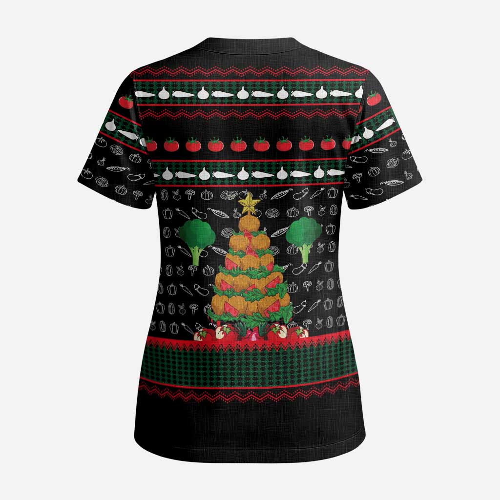 Vegan Christmas Scrub Top with Tis the Season to Go Vegan Quote and Vegetable Tree - Wonder Print Shop