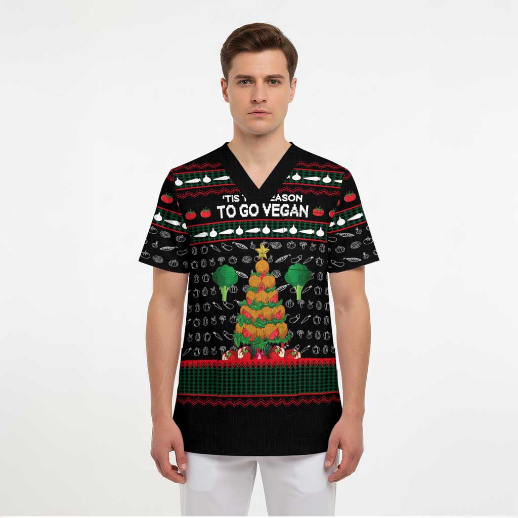 Vegan Christmas Scrub Top with Tis the Season to Go Vegan Quote and Vegetable Tree - Wonder Print Shop