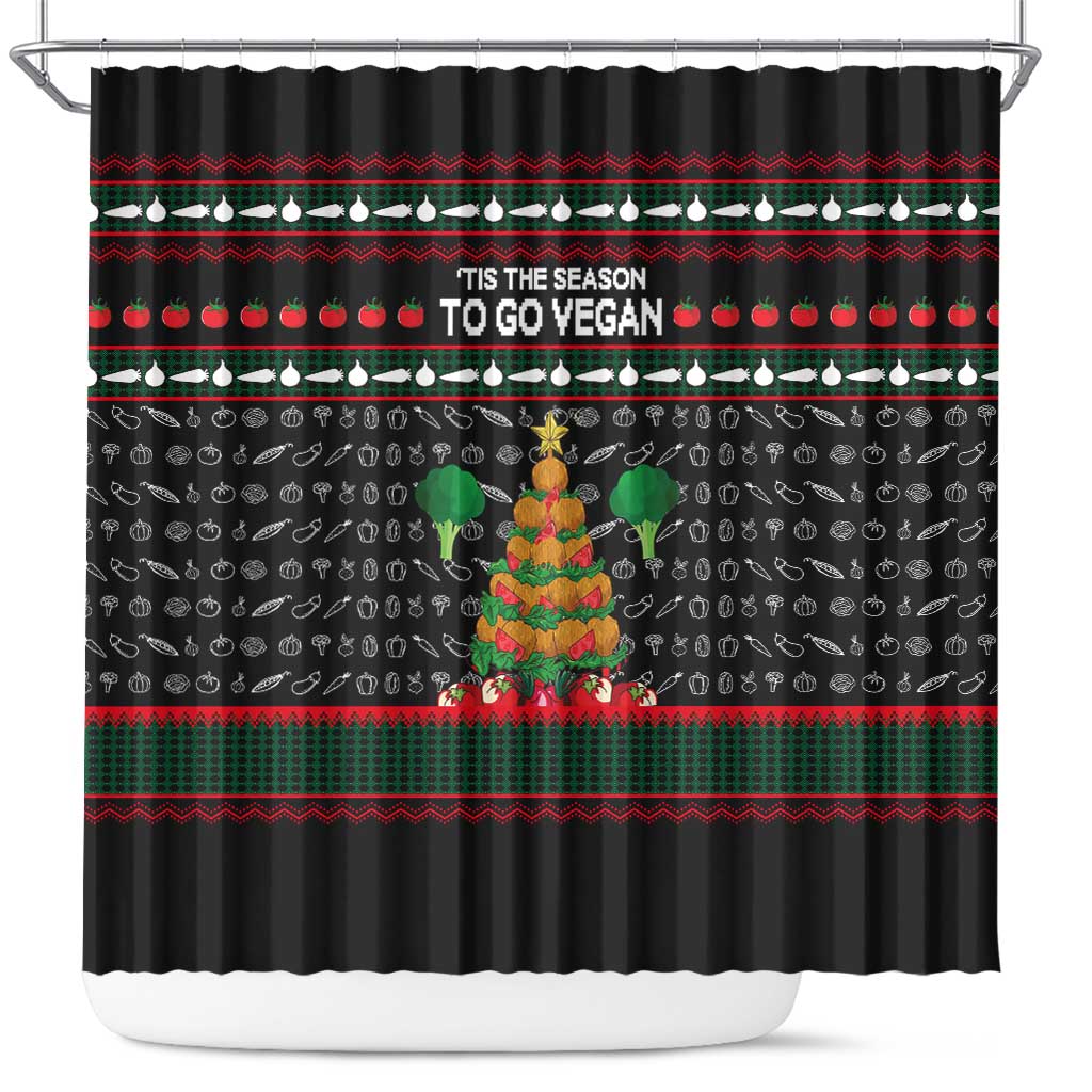 Vegan Christmas Shower Curtain with Tis the Season to Go Vegan Quote and Vegetable Tree - Wonder Print Shop