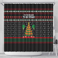 Vegan Christmas Shower Curtain with Tis the Season to Go Vegan Quote and Vegetable Tree - Wonder Print Shop