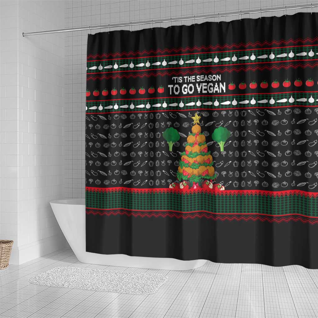 Vegan Christmas Shower Curtain with Tis the Season to Go Vegan Quote and Vegetable Tree - Wonder Print Shop