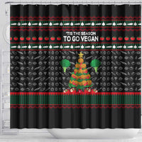 Vegan Christmas Shower Curtain with Tis the Season to Go Vegan Quote and Vegetable Tree - Wonder Print Shop