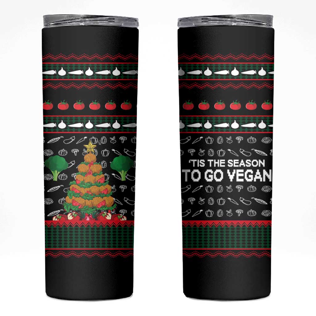 Vegan Christmas Skinny Tumbler with Tis the Season to Go Vegan Quote and Vegetable Tree - Wonder Print Shop