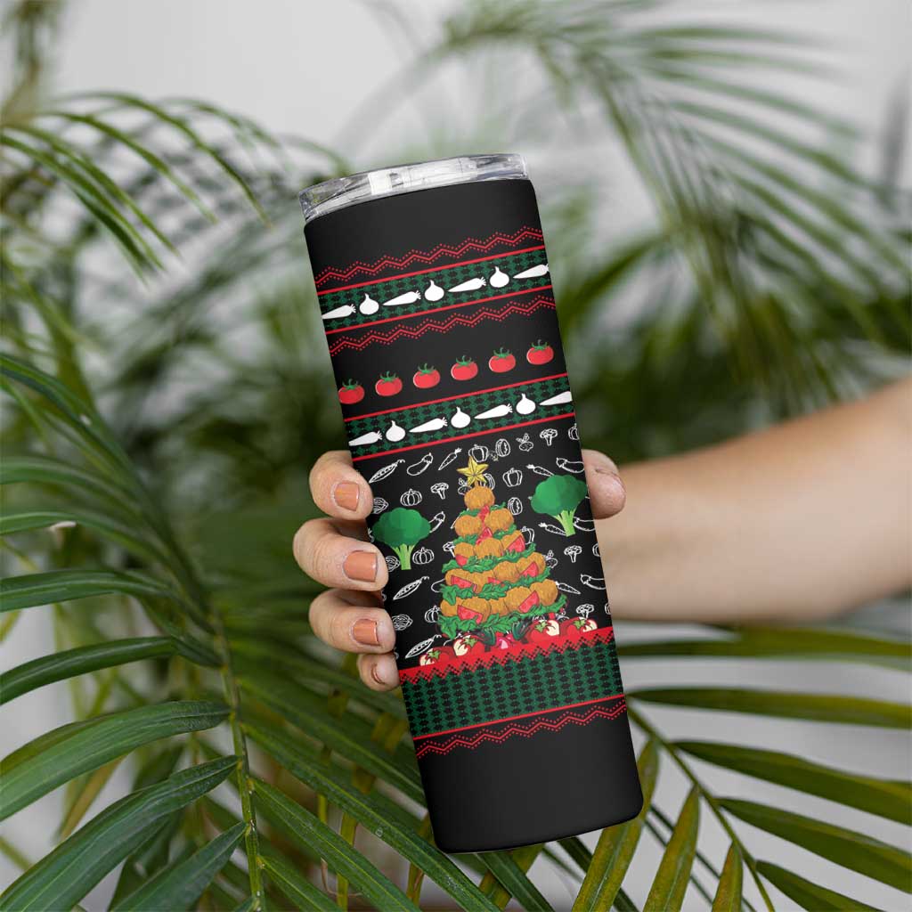 Vegan Christmas Skinny Tumbler with Tis the Season to Go Vegan Quote and Vegetable Tree - Wonder Print Shop