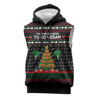 Vegan Christmas Sleeveless Hoodie with Tis the Season to Go Vegan Quote and Vegetable Tree - Wonder Print Shop