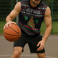 Vegan Christmas Sleeveless Hoodie with Tis the Season to Go Vegan Quote and Vegetable Tree - Wonder Print Shop