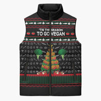 Vegan Christmas Sleeveless Puffer Jacket with Tis the Season to Go Vegan Quote and Vegetable Tree - Wonder Print Shop