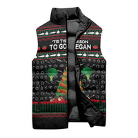 Vegan Christmas Sleeveless Puffer Jacket with Tis the Season to Go Vegan Quote and Vegetable Tree - Wonder Print Shop