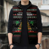 Vegan Christmas Sleeveless Puffer Jacket with Tis the Season to Go Vegan Quote and Vegetable Tree - Wonder Print Shop