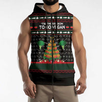 Vegan Christmas Sleeveless Zip Hoodie with Tis the Season to Go Vegan Quote and Vegetable Tree - Wonder Print Shop