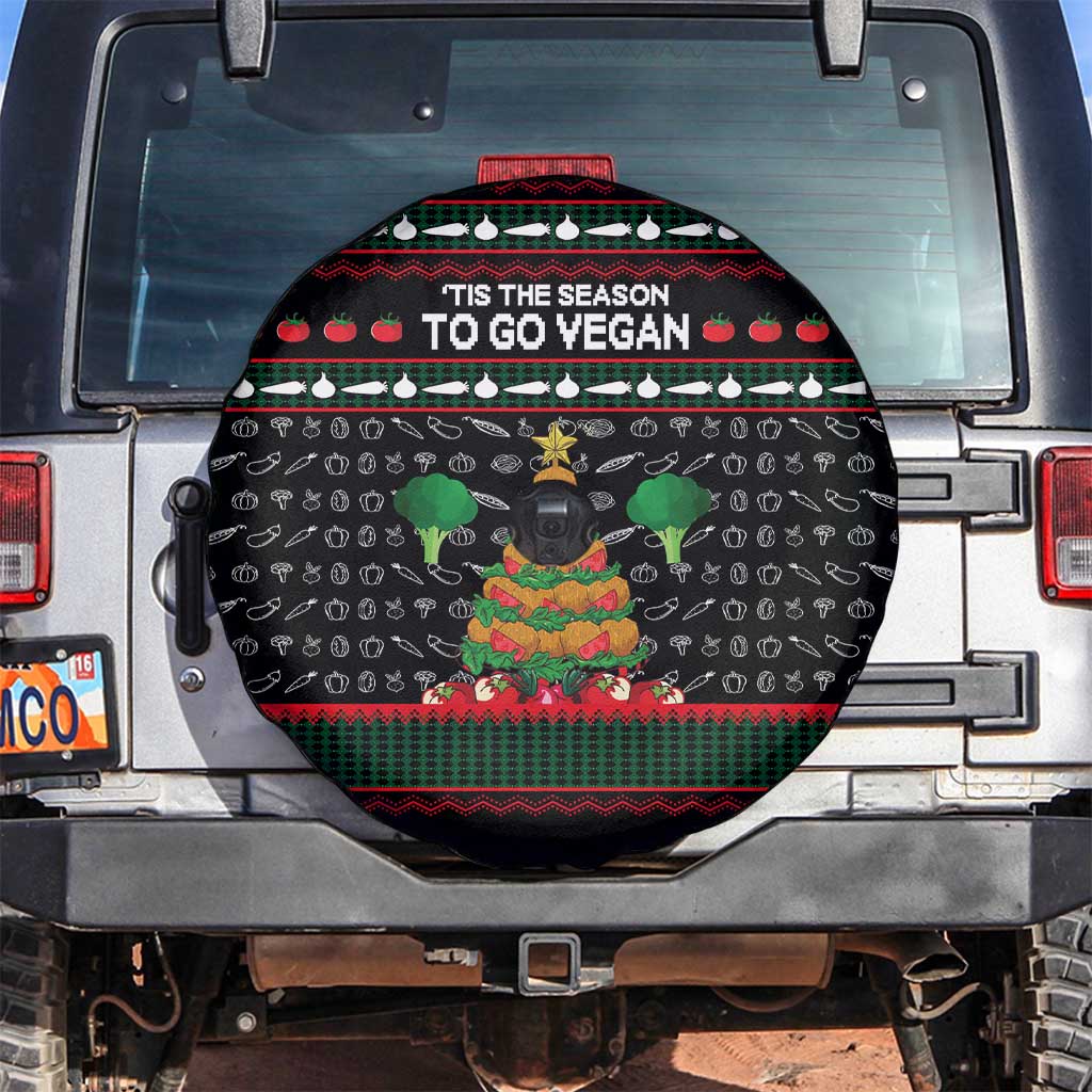 Vegan Christmas Spare Tire Cover with Tis the Season to Go Vegan Quote and Vegetable Tree - Wonder Print Shop