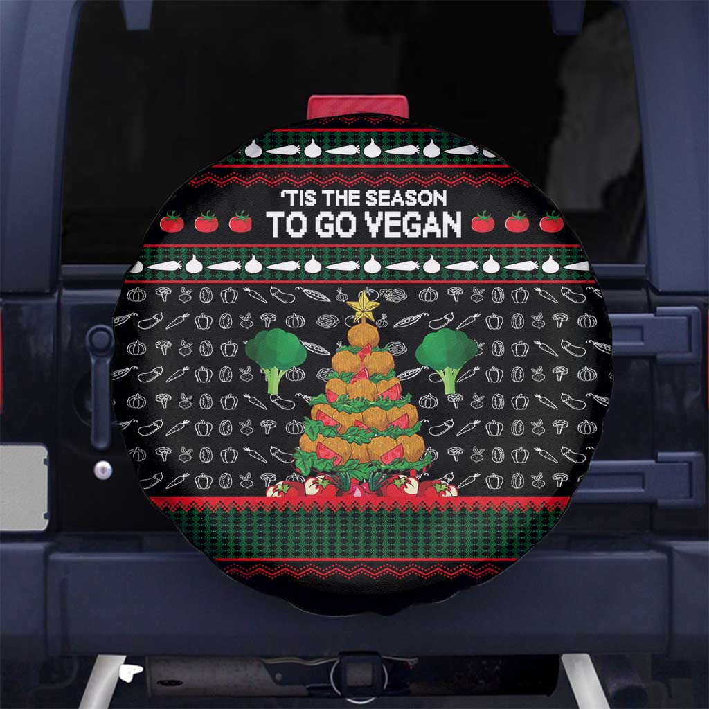 Vegan Christmas Spare Tire Cover with Tis the Season to Go Vegan Quote and Vegetable Tree - Wonder Print Shop