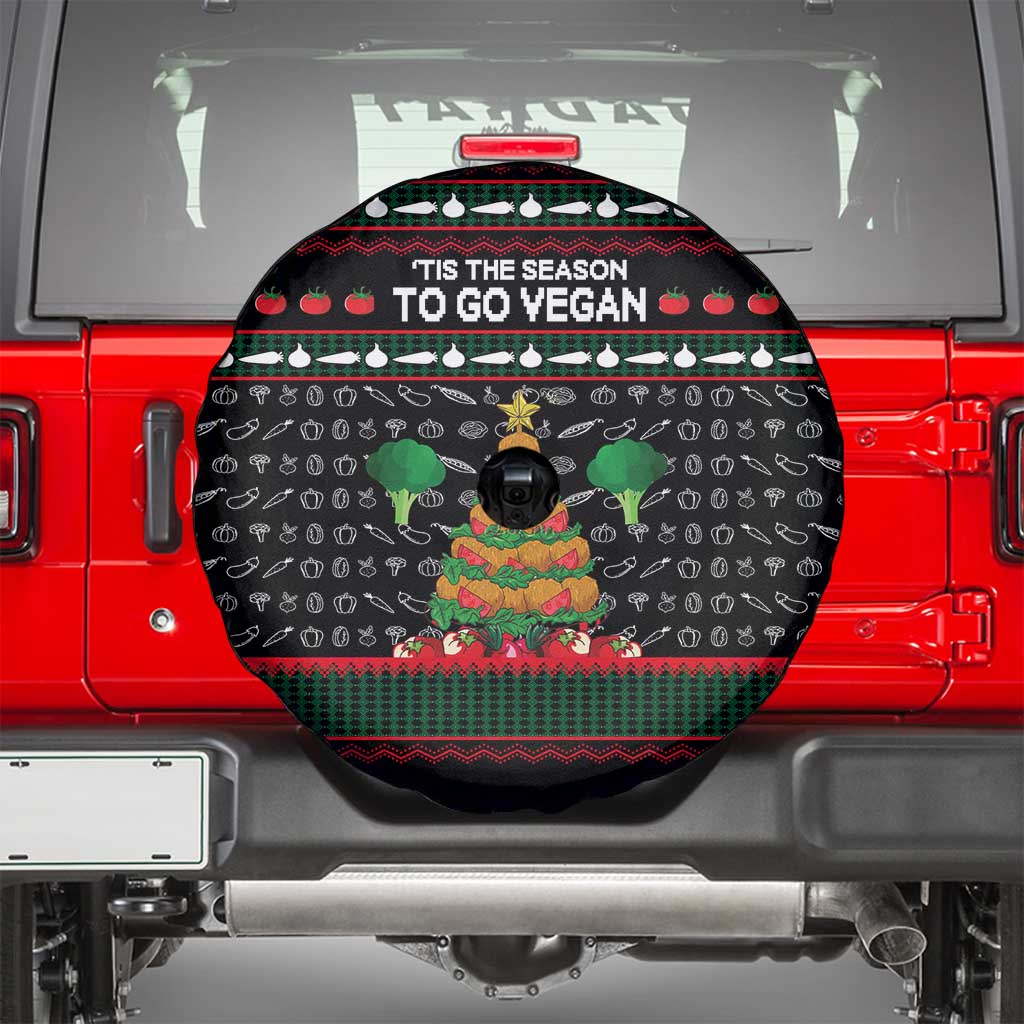 Vegan Christmas Spare Tire Cover with Tis the Season to Go Vegan Quote and Vegetable Tree - Wonder Print Shop